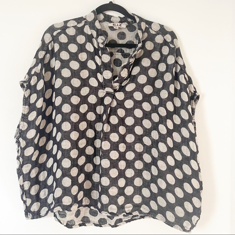 Flax Black and White Polka Dot Linen Blouse